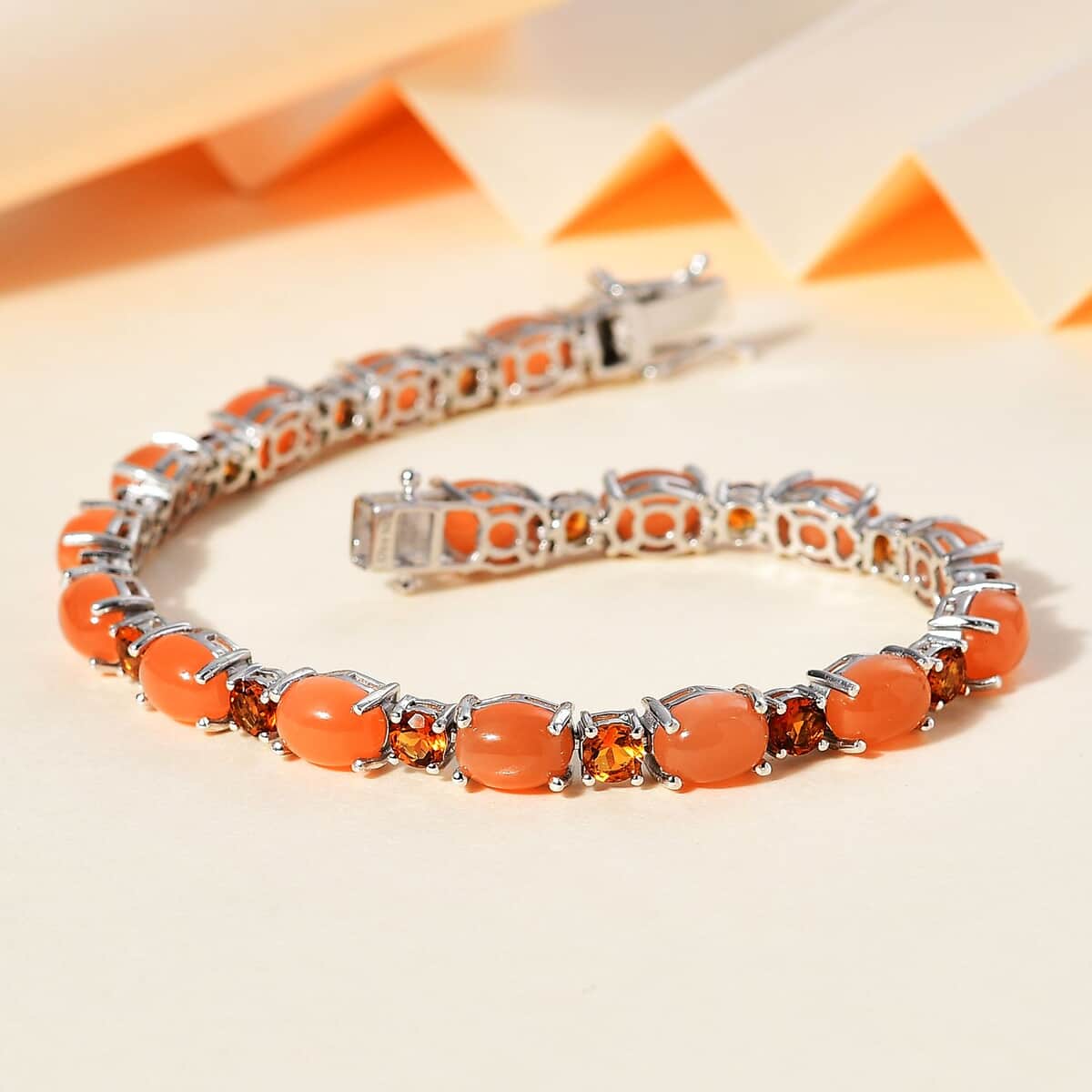 Peach Moonstone and Santa Ana Madeira Citrine Bracelet in Platinum Over Sterling Silver (8.00 In) 23.65 ctw image number 1