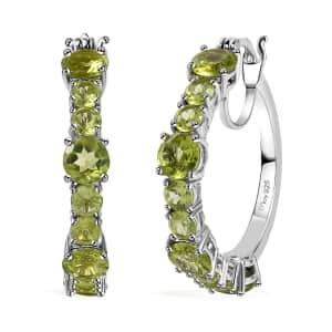 Peridot Hoop Earrings in Platinum Over Sterling Silver 10.20 ctw