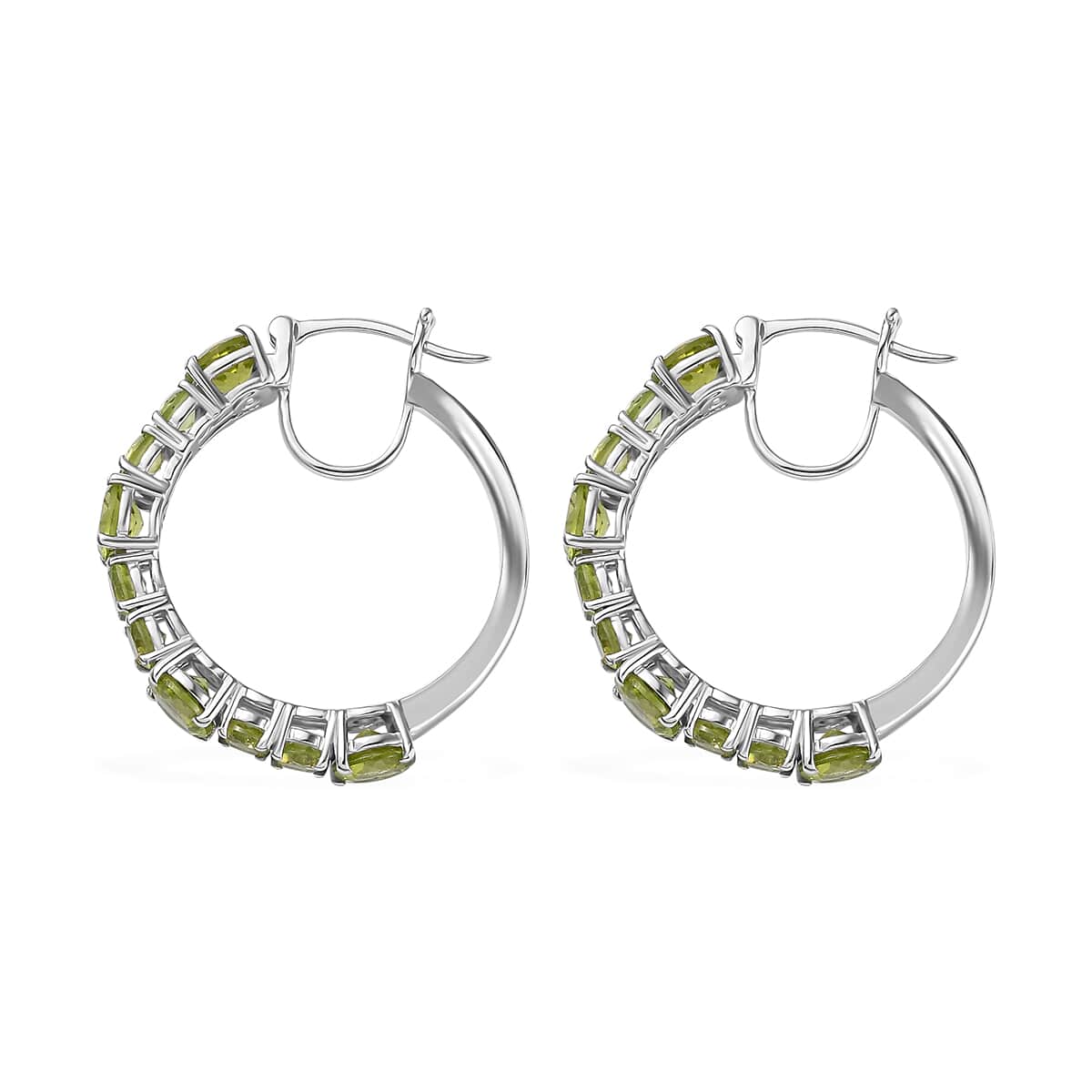 Peridot Hoop Earrings in Platinum Over Sterling Silver 10.20 ctw image number 3