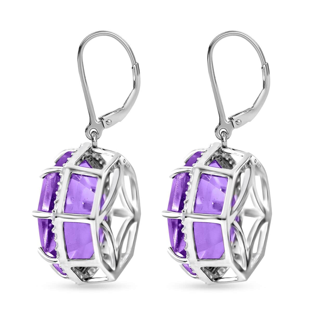 Fancy Cut African Amethyst and White Zircon Lever Back Earrings in Platinum Over Sterling Silver 7.90 ctw image number 2