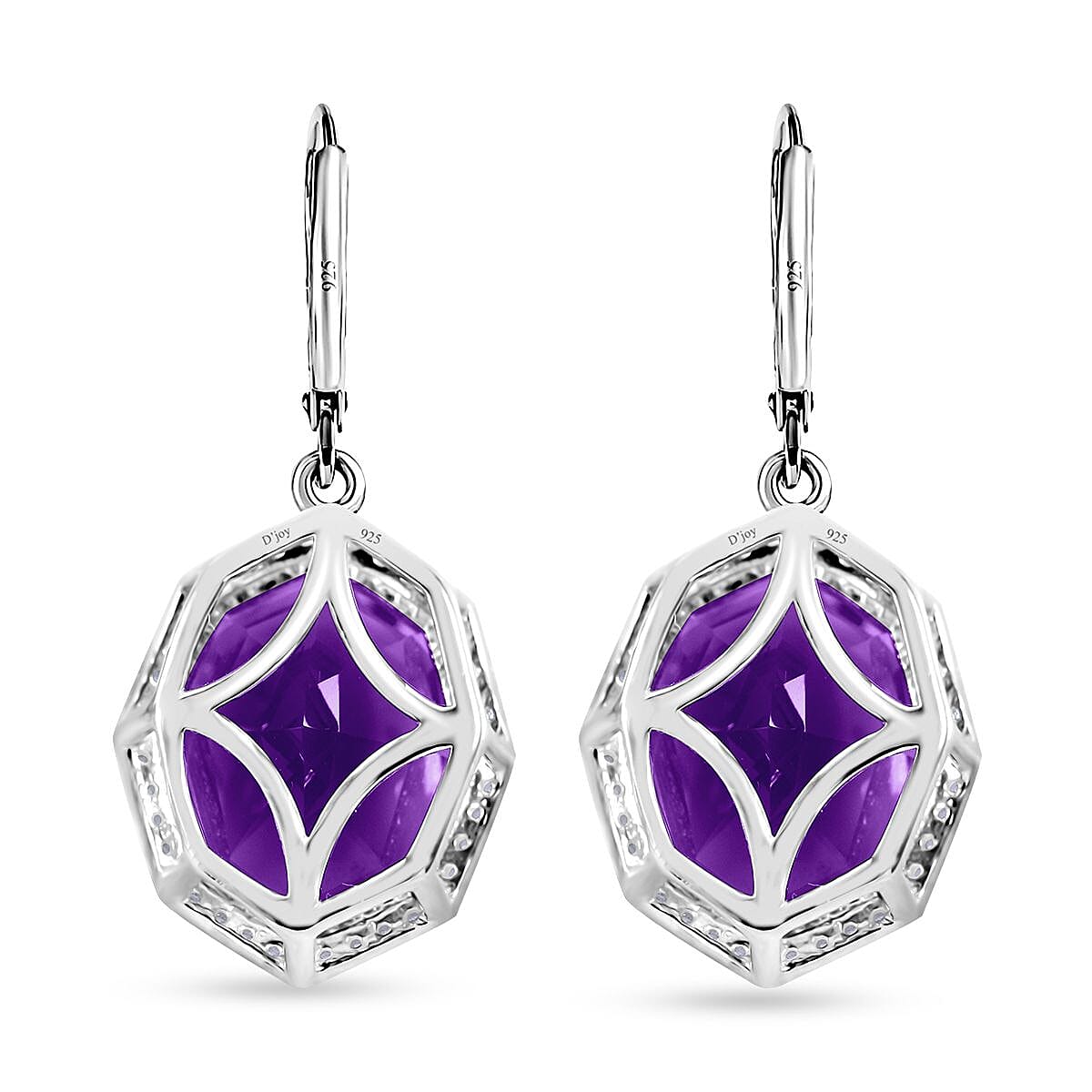 Fancy Cut African Amethyst and White Zircon Lever Back Earrings in Platinum Over Sterling Silver 7.90 ctw