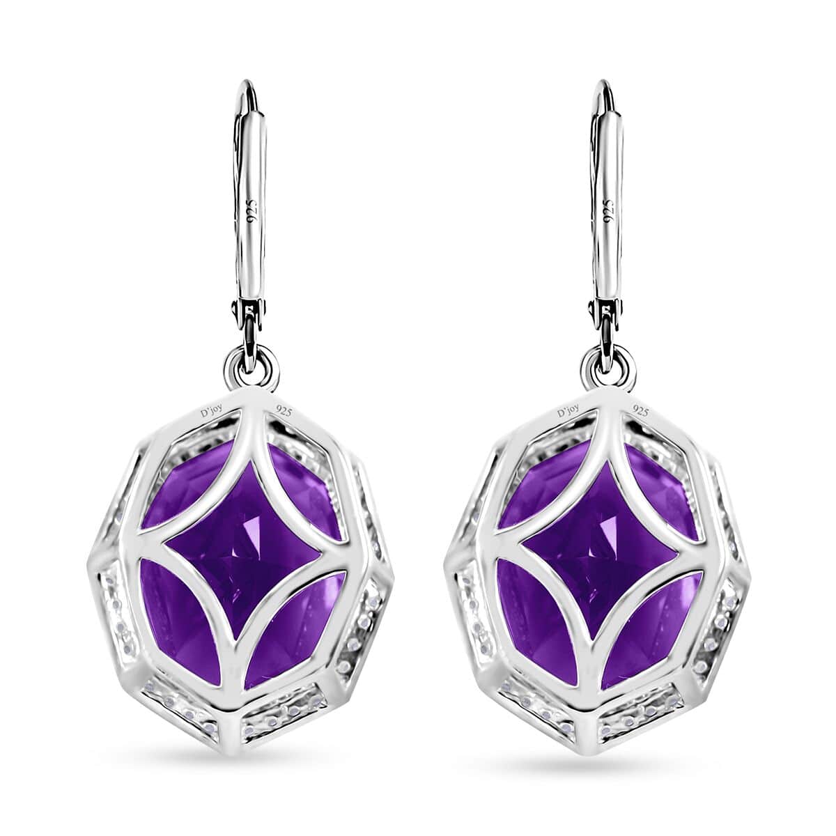Fancy Cut African Amethyst and White Zircon Lever Back Earrings in Platinum Over Sterling Silver 7.90 ctw image number 3
