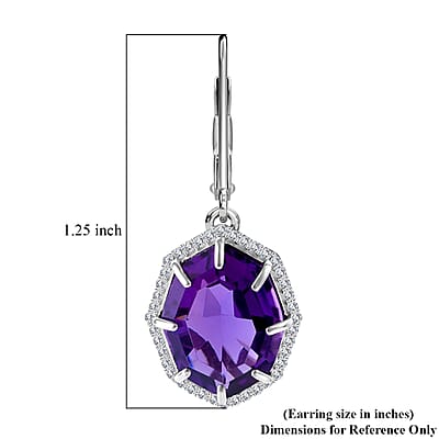 Fancy Cut African Amethyst and White Zircon Lever Back Earrings in Platinum Over Sterling Silver 7.90 ctw