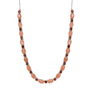 Peach Moonstone and Santa Ana Madeira Citrine Necklace 18-20 Inches in Platinum Over Sterling Silver 29.40 ctw