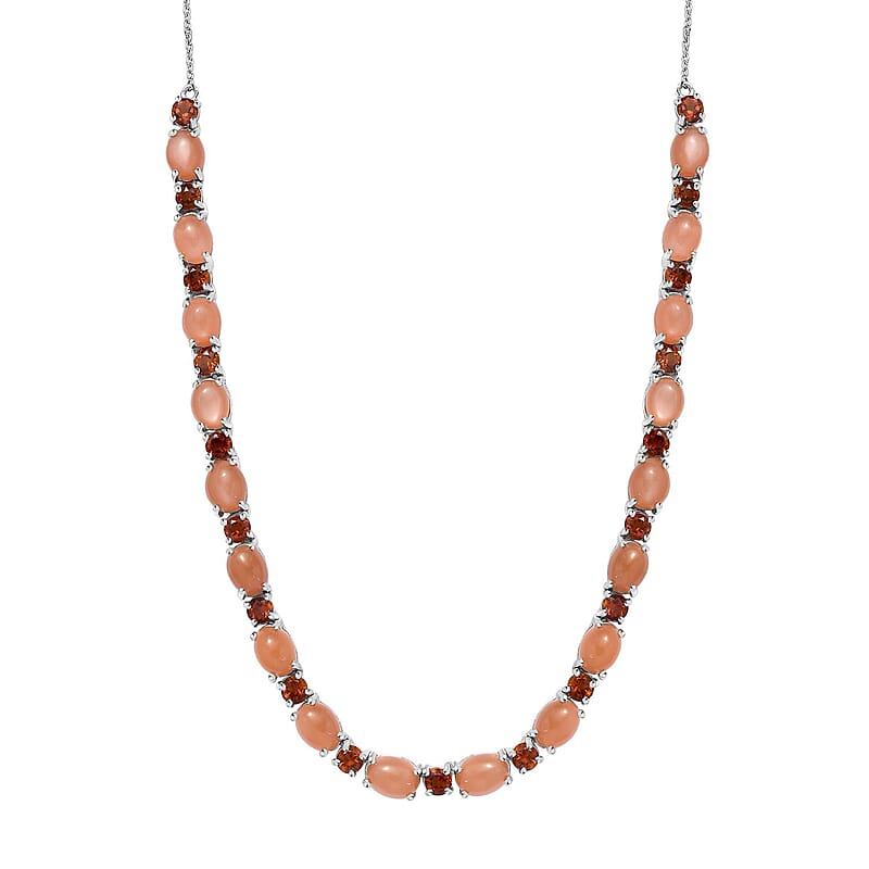 D'Joy Peach Moonstone and Santa Ana Madeira Citrine Necklace 18-20 Inches in Platinum Over Sterling Silver 29.40 ctw