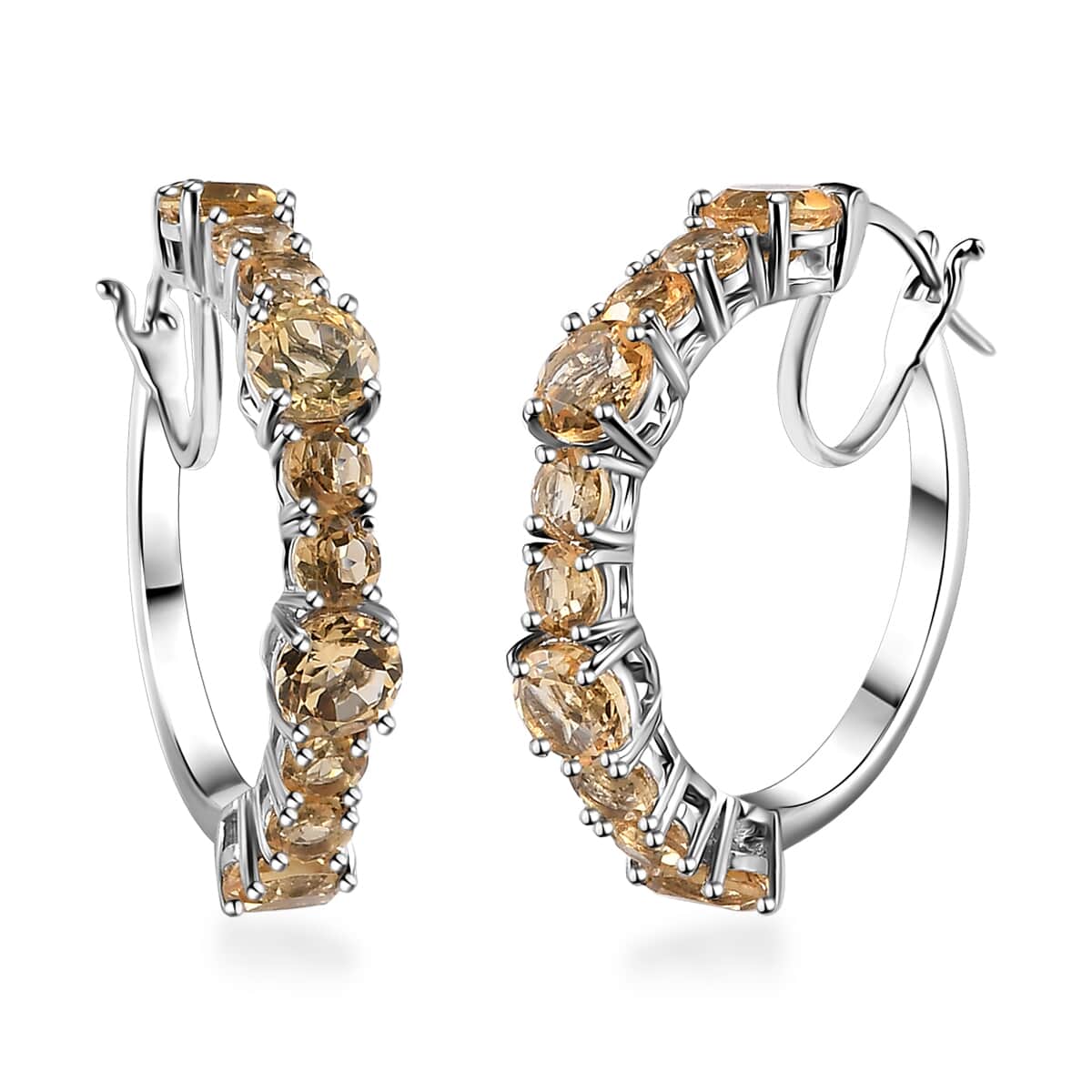 Brazilian Citrine Hoop Earrings in Platinum Over Sterling Silver 8.65 ctw image number 0