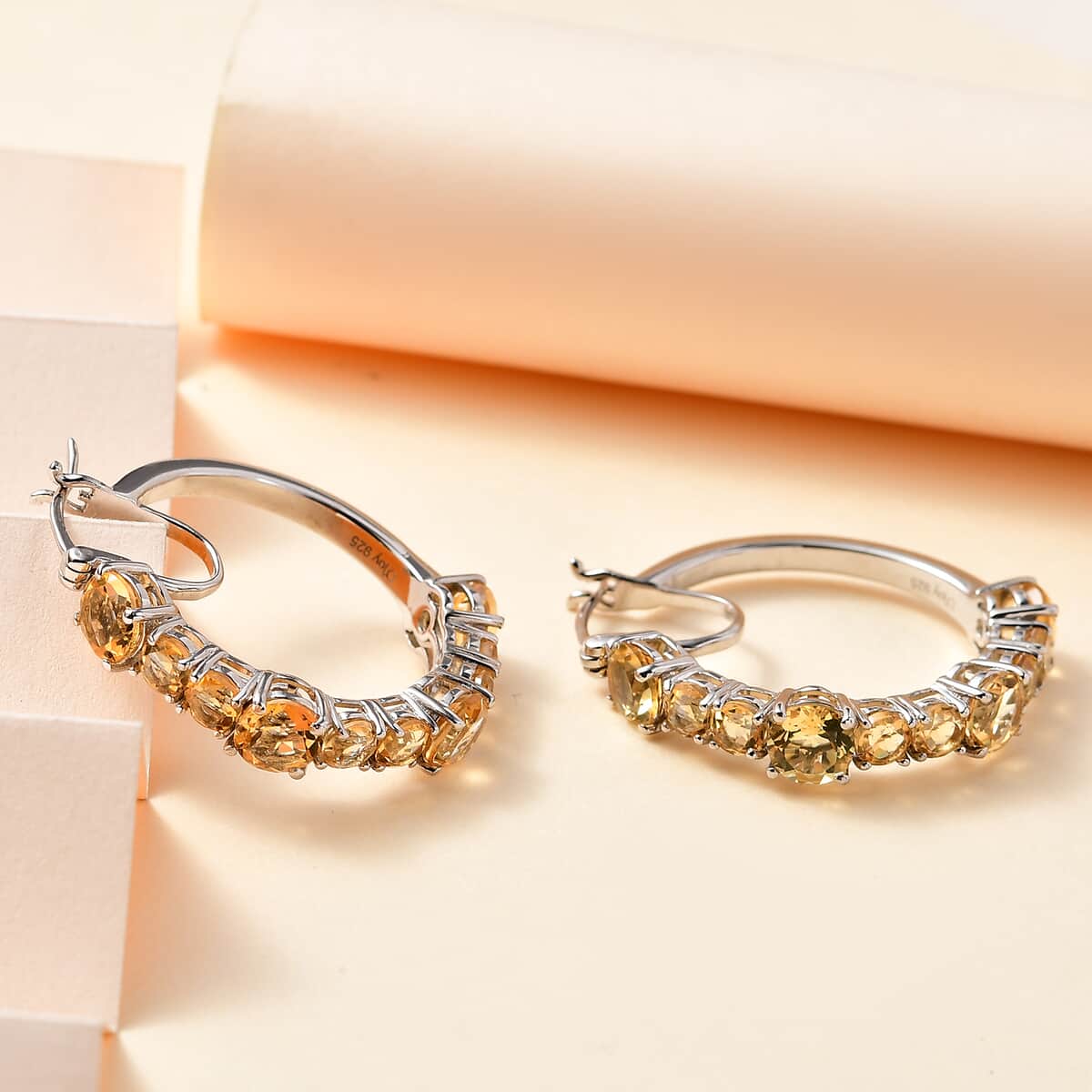 Brazilian Citrine Hoop Earrings in Platinum Over Sterling Silver 8.65 ctw image number 1