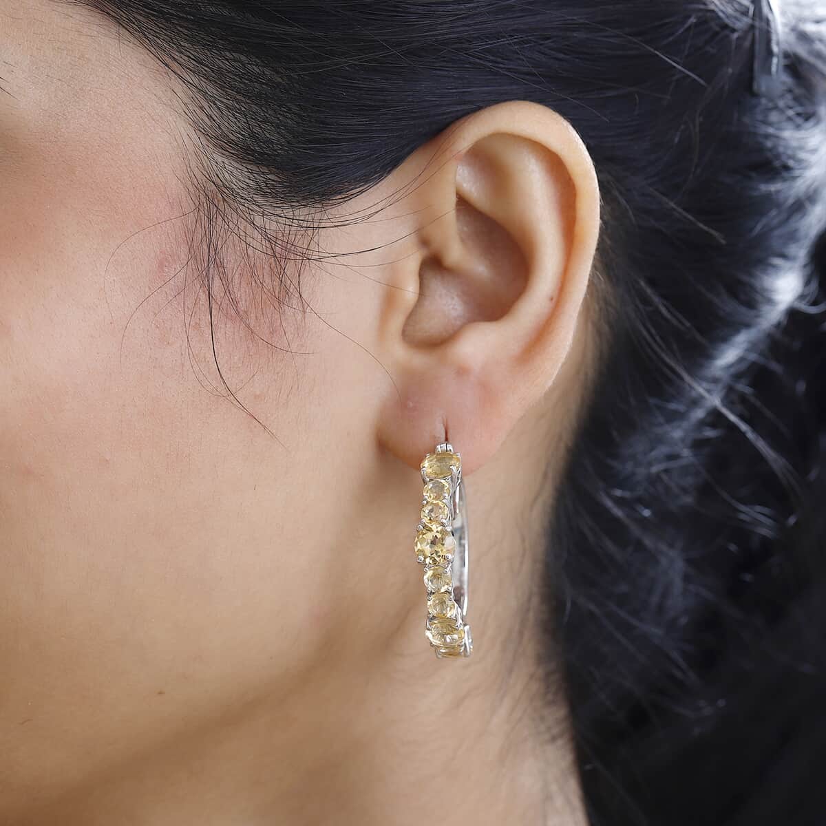 Brazilian Citrine Hoop Earrings in Platinum Over Sterling Silver 8.65 ctw image number 2