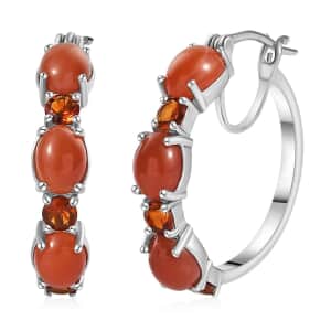 Peach Moonstone and Santa Ana Madeira Citrine Hoop Earrings in Platinum Over Sterling Silver 9.60 ctw