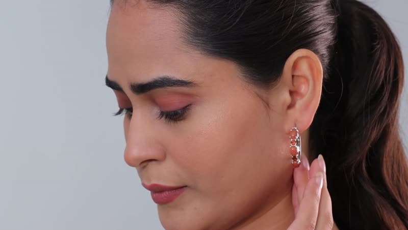 Peach Moonstone and Santa Ana Madeira Citrine Hoop Earrings in Platinum Over Sterling Silver 9.60 ctw