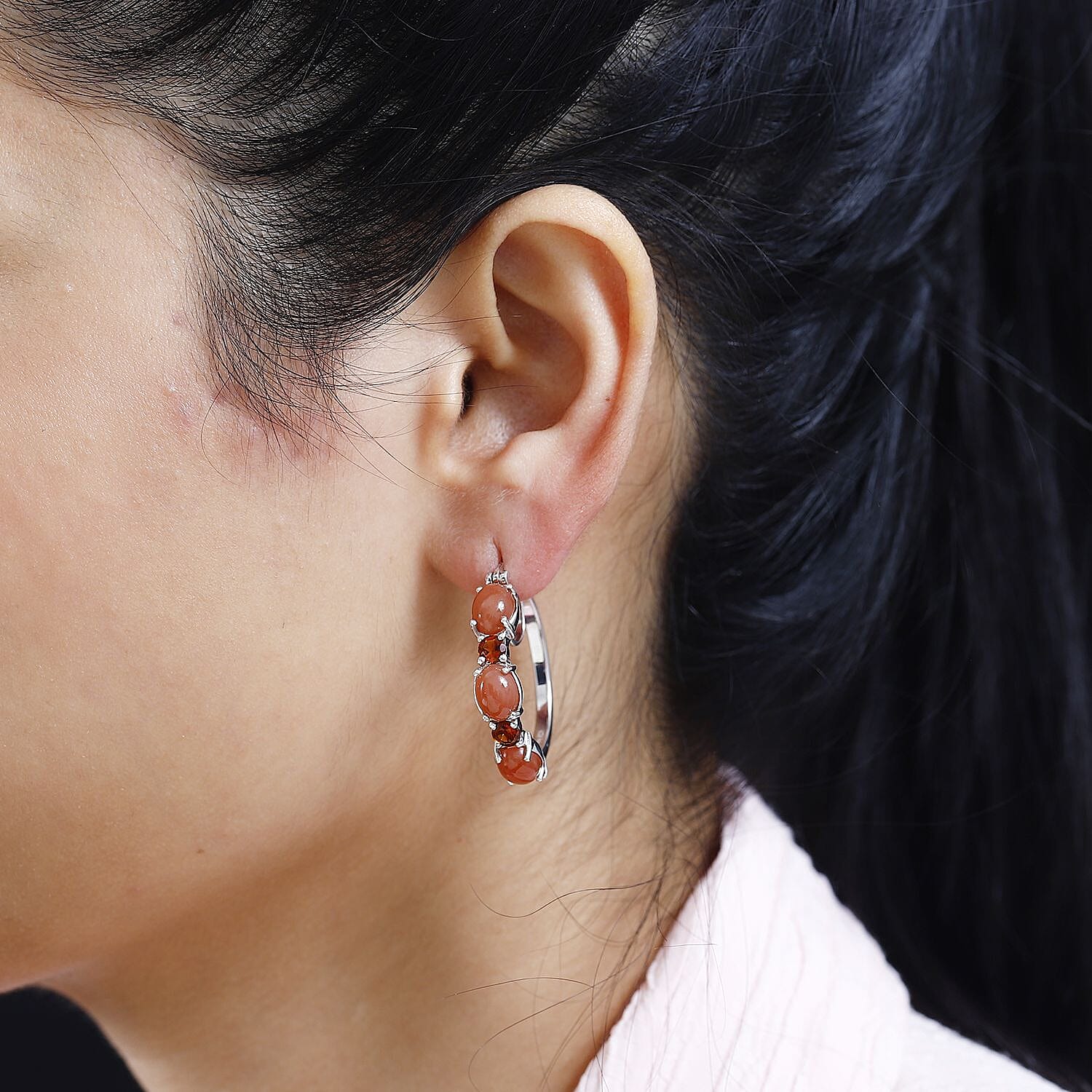 Peach Moonstone and Santa Ana Madeira Citrine Hoop Earrings in Platinum Over Sterling Silver 9.60 ctw
