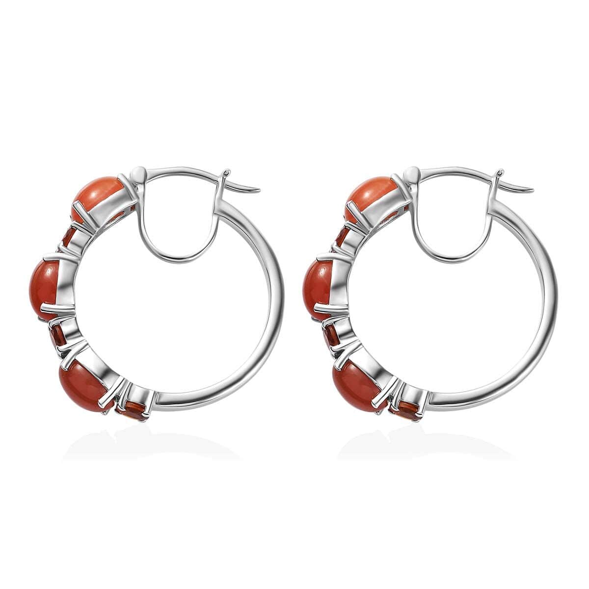 Peach Moonstone and Santa Ana Madeira Citrine Hoop Earrings in Platinum Over Sterling Silver 9.60 ctw image number 3