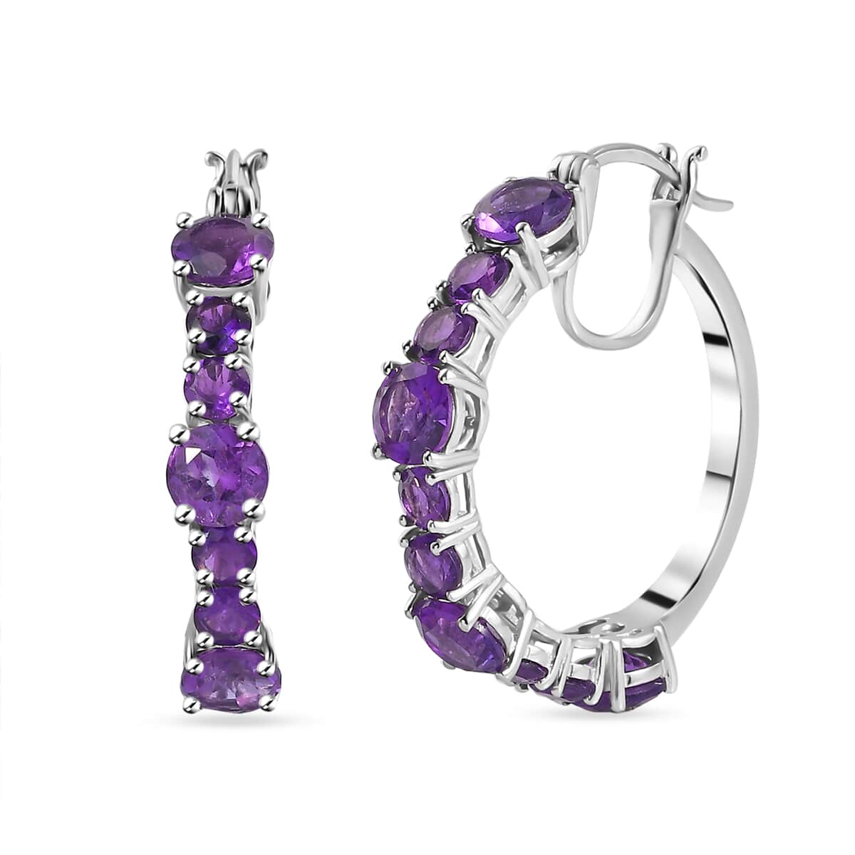 African Amethyst Hoop Earrings in Platinum Over Sterling Silver 8.60 ctw image number 0