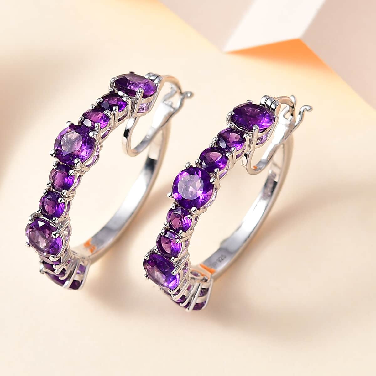 African Amethyst Hoop Earrings in Platinum Over Sterling Silver 8.60 ctw image number 1