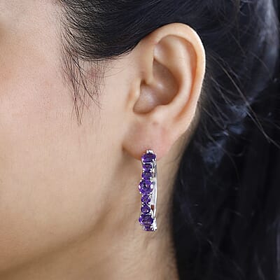 African Amethyst Hoop Earrings in Platinum Over Sterling Silver 8.60 ctw