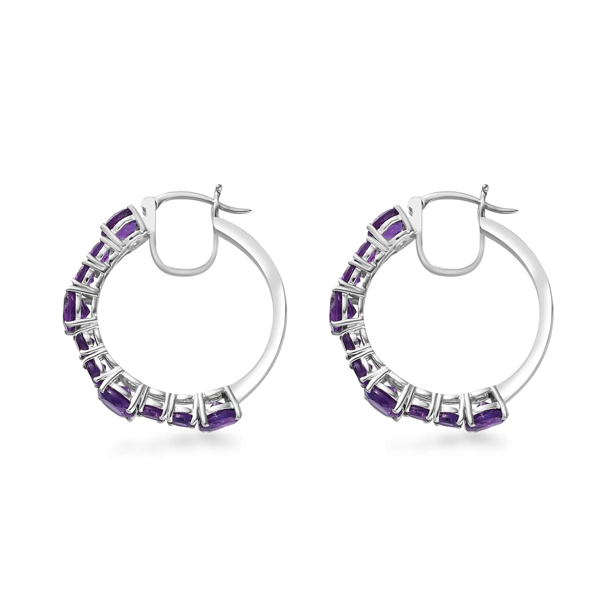 African Amethyst Hoop Earrings in Platinum Over Sterling Silver 8.60 ctw image number 3