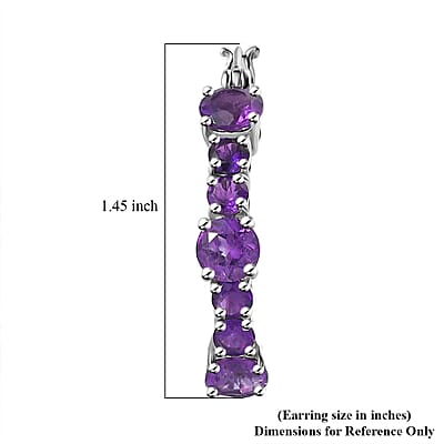 African Amethyst Hoop Earrings in Platinum Over Sterling Silver 8.60 ctw