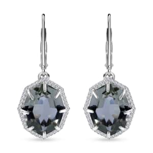 Fancy Cut Montezuma Prasiolite and White Zircon Lever Back Earrings in Platinum Over Sterling Silver 8.40 ctw