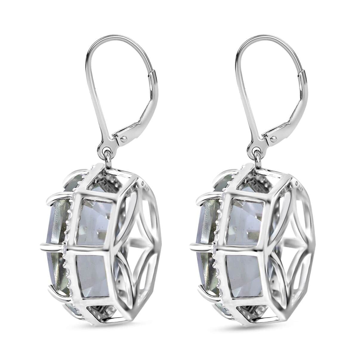 Fancy Cut Montezuma Prasiolite and White Zircon Lever Back Earrings in Platinum Over Sterling Silver 8.40 ctw image number 2