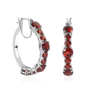 Mozambique Garnet Hoop Earrings in Platinum Over Sterling Silver 11.90 ctw