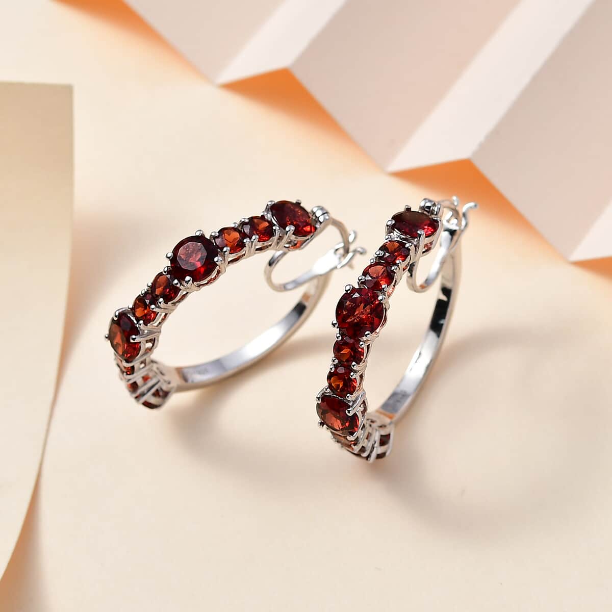 Mozambique Garnet Hoop Earrings in Platinum Over Sterling Silver 11.90 ctw image number 1