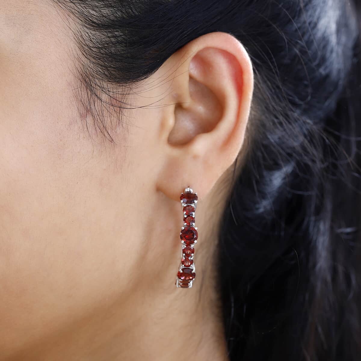 Mozambique Garnet Hoop Earrings in Platinum Over Sterling Silver 11.90 ctw image number 2