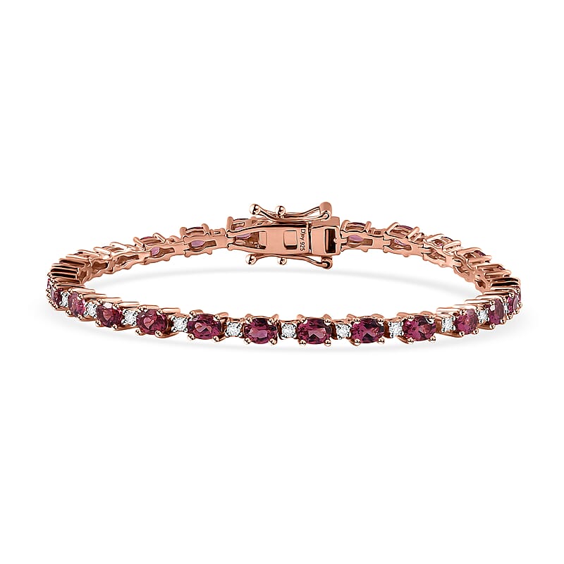 D'Joy Premium Ouro Fino Rubellite and Moissanite Bracelet in Vermeil Rose Gold Over Sterling Silver (6.50 In) 5.20 ctw
