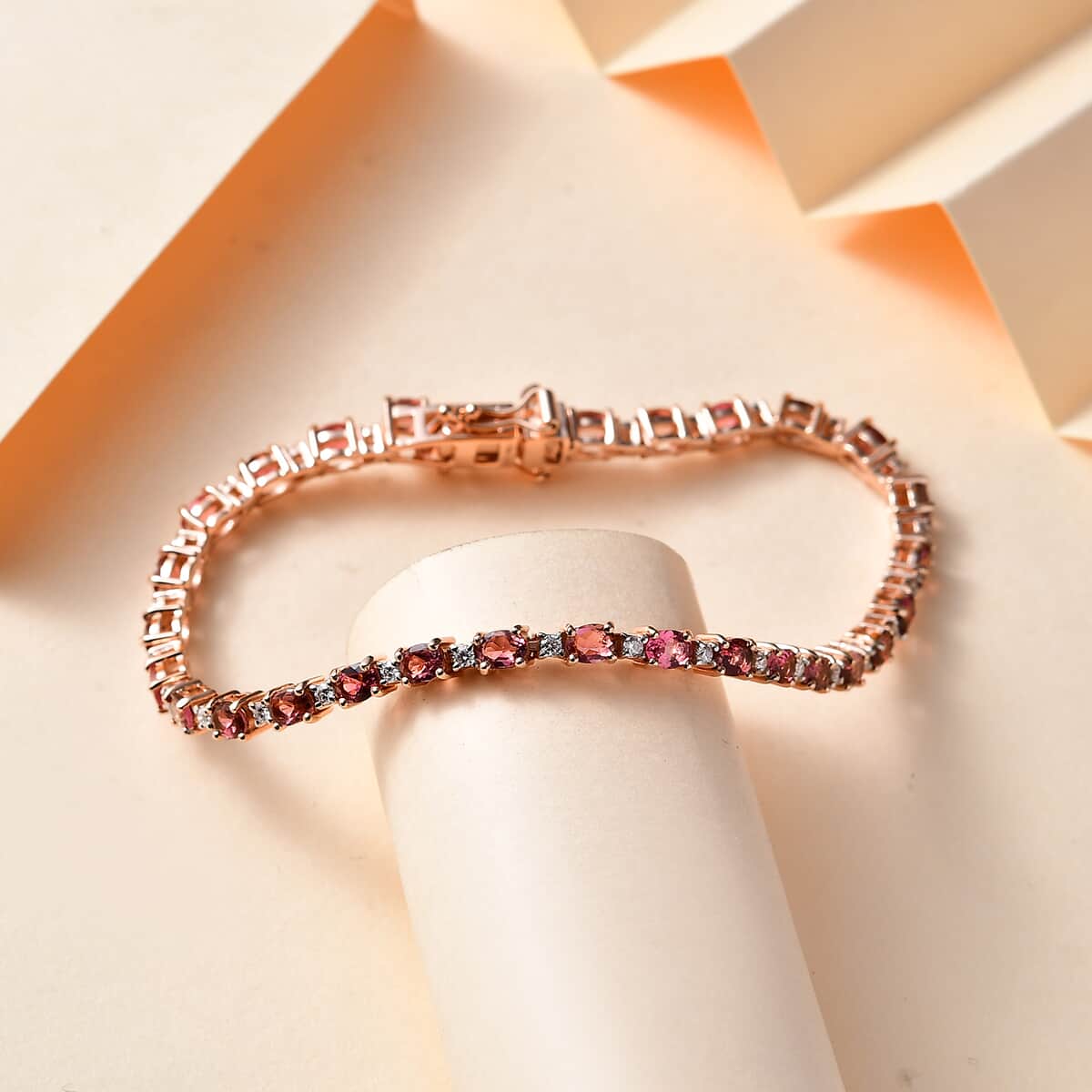 Premium Ouro Fino Rubellite and Moissanite Bracelet in Vermeil Rose Gold Over Sterling Silver (6.50 In) 5.20 ctw image number 1