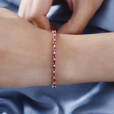 D'Joy Premium Ouro Fino Rubellite and Moissanite Bracelet in Vermeil Rose Gold Over Sterling Silver (6.50 In) 5.20 ctw