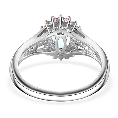 Cambodian Blue Zircon and Multi Gemstone Sunburst Ring in Platinum Over Sterling Silver (Size 10.0) 2.50 ctw