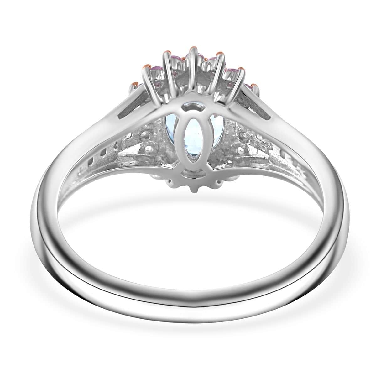 Cambodian Blue Zircon and Multi Gemstone Sunburst Ring in Platinum Over Sterling Silver (Size 6.0) 2.50 ctw image number 3