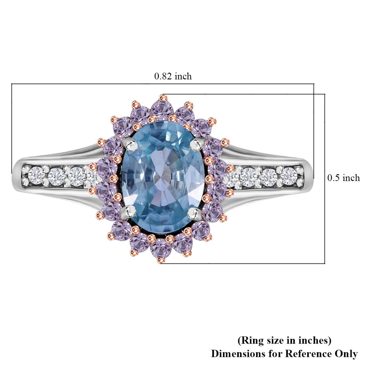 Cambodian Blue Zircon and Multi Gemstone Sunburst Ring in Platinum Over Sterling Silver (Size 6.0) 2.50 ctw image number 4