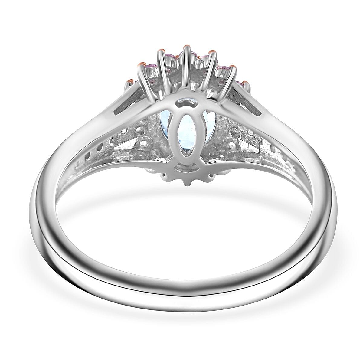 Cambodian Blue Zircon and Multi Gemstone Sunburst Ring in Platinum Over Sterling Silver (Size 7.0) 2.50 ctw image number 3