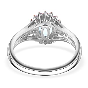 Cambodian Blue Zircon and Multi Gemstone Sunburst Ring in Platinum Over Sterling Silver (Size 7.0) 2.50 ctw