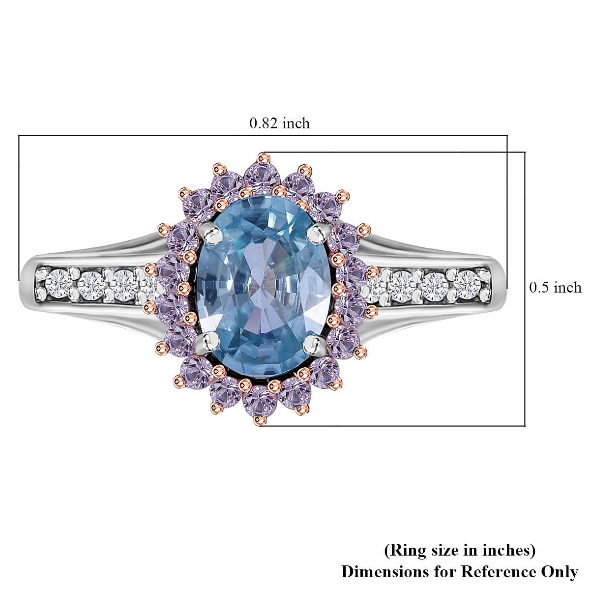 Cambodian Blue Zircon and Multi Gemstone Sunburst Ring in Platinum Over Sterling Silver (Size 7.0) 2.50 ctw image number 4