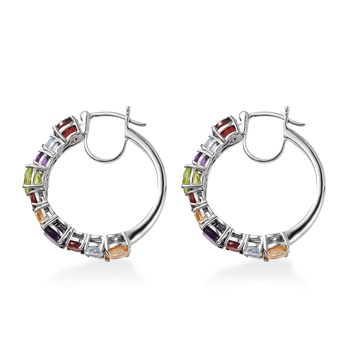 Multi Gemstone Hoop Earrings in Platinum Over Sterling Silver 10.00 ctw image number 3