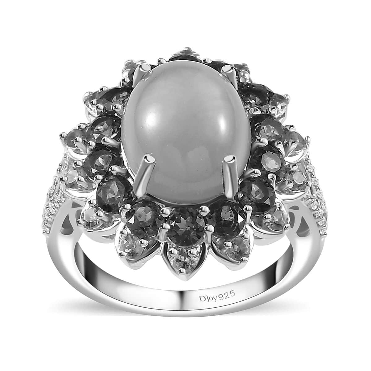 Peach Moonstone and Multi Gemstone Sunburst Ring in Platinum Over Sterling Silver (Size 5.0) 8.10 ctw image number 0