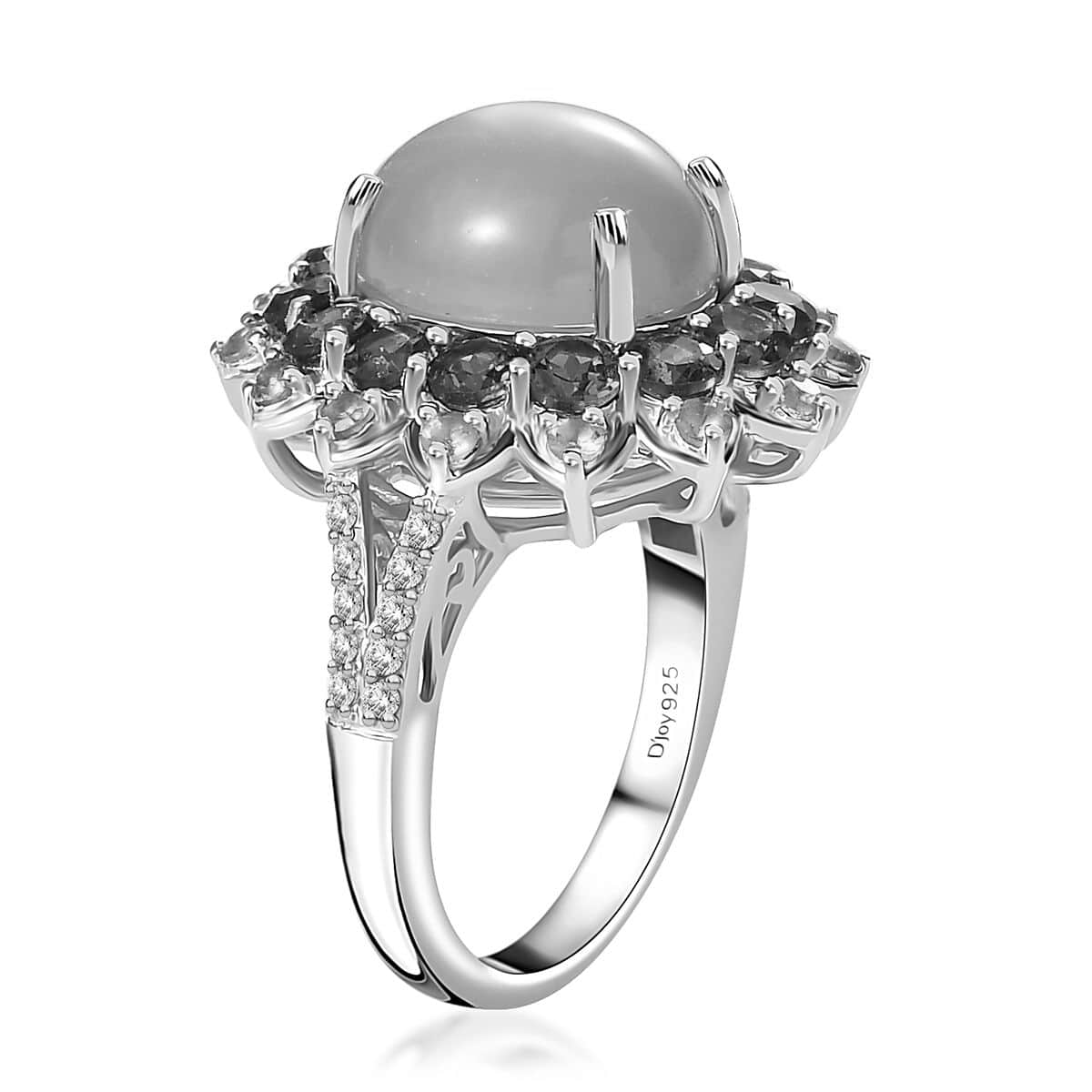 Peach Moonstone and Multi Gemstone Sunburst Ring in Platinum Over Sterling Silver (Size 5.0) 8.10 ctw image number 3