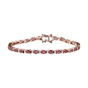 Premium Ouro Fino Rubellite and Moissanite Bracelet in Vermeil Rose Gold Over Sterling Silver (7.25 In) 5.80 ctw