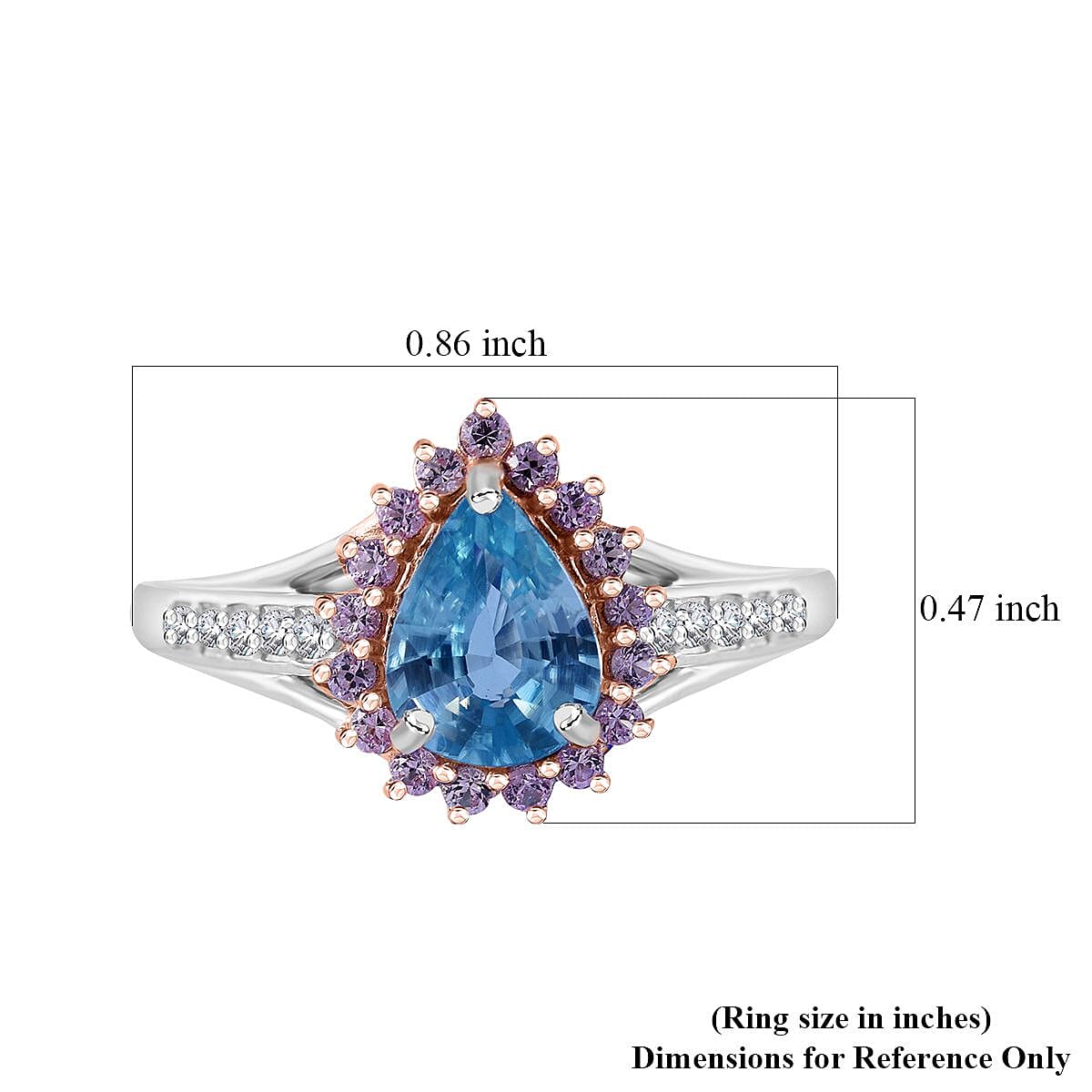 Cambodian Blue Zircon and Multi Gemstone Sunburst Ring in Platinum Over Sterling Silver (Size 7.0) 2.25 ctw image number 4