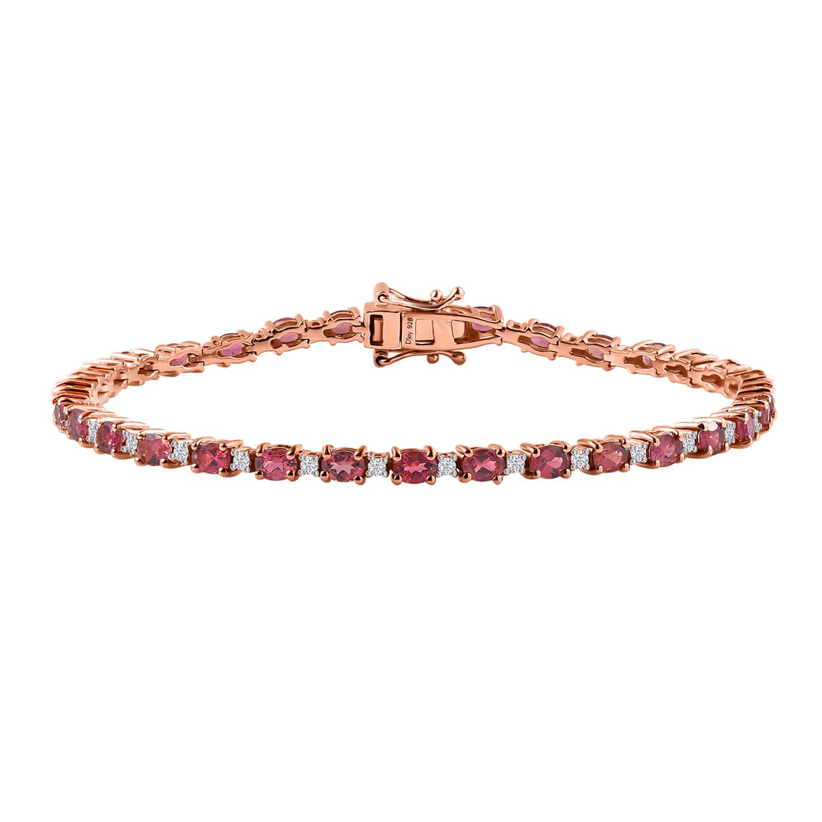 Premium Ouro Fino Rubellite and Moissanite Bracelet in Vermeil Rose Gold Over Sterling Silver (8.00 In) 6.40 ctw image number 0