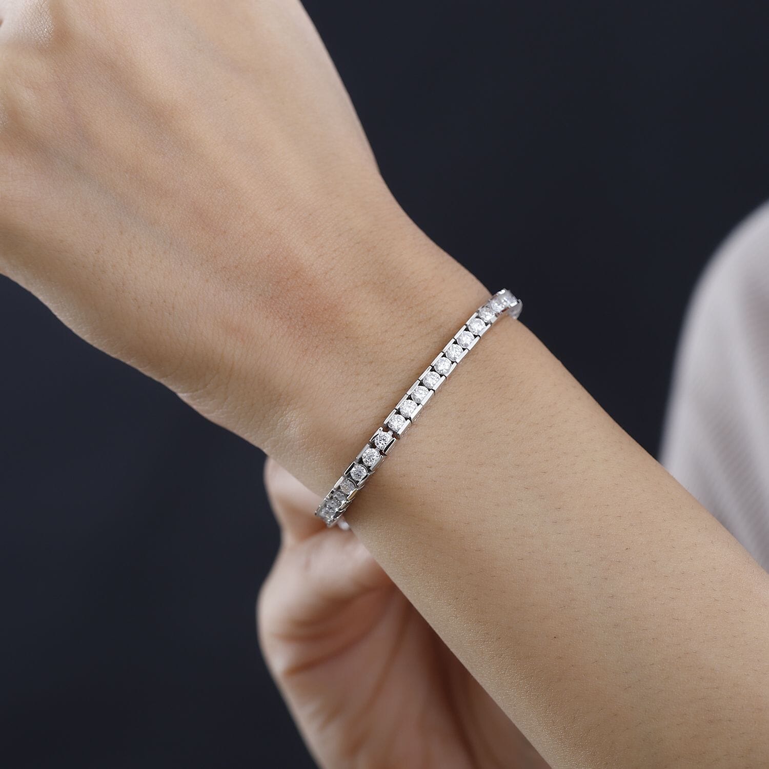 Buy Moissanite Tennis Bracelet in Platinum Over Sterling