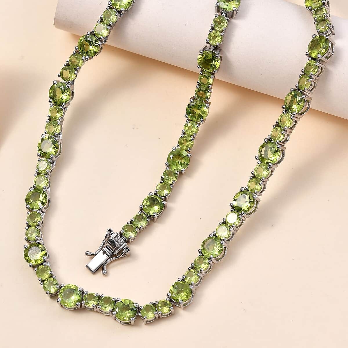 Peridot Necklace 18 Inches in Platinum Over Sterling Silver 46.00 ctw image number 1