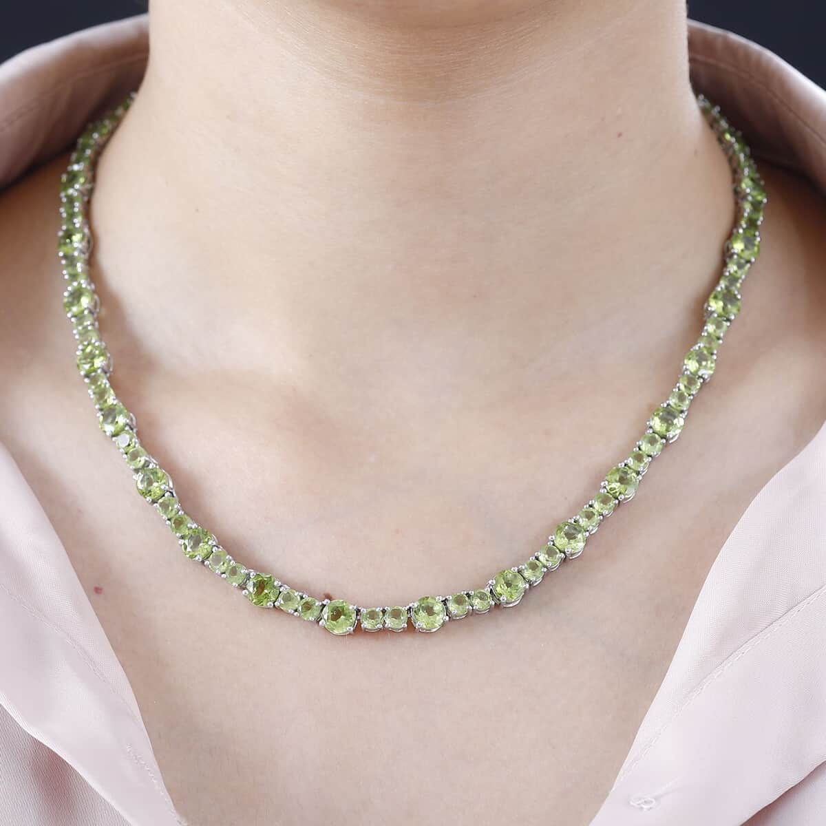 Peridot Necklace 18 Inches in Platinum Over Sterling Silver 46.00 ctw image number 2