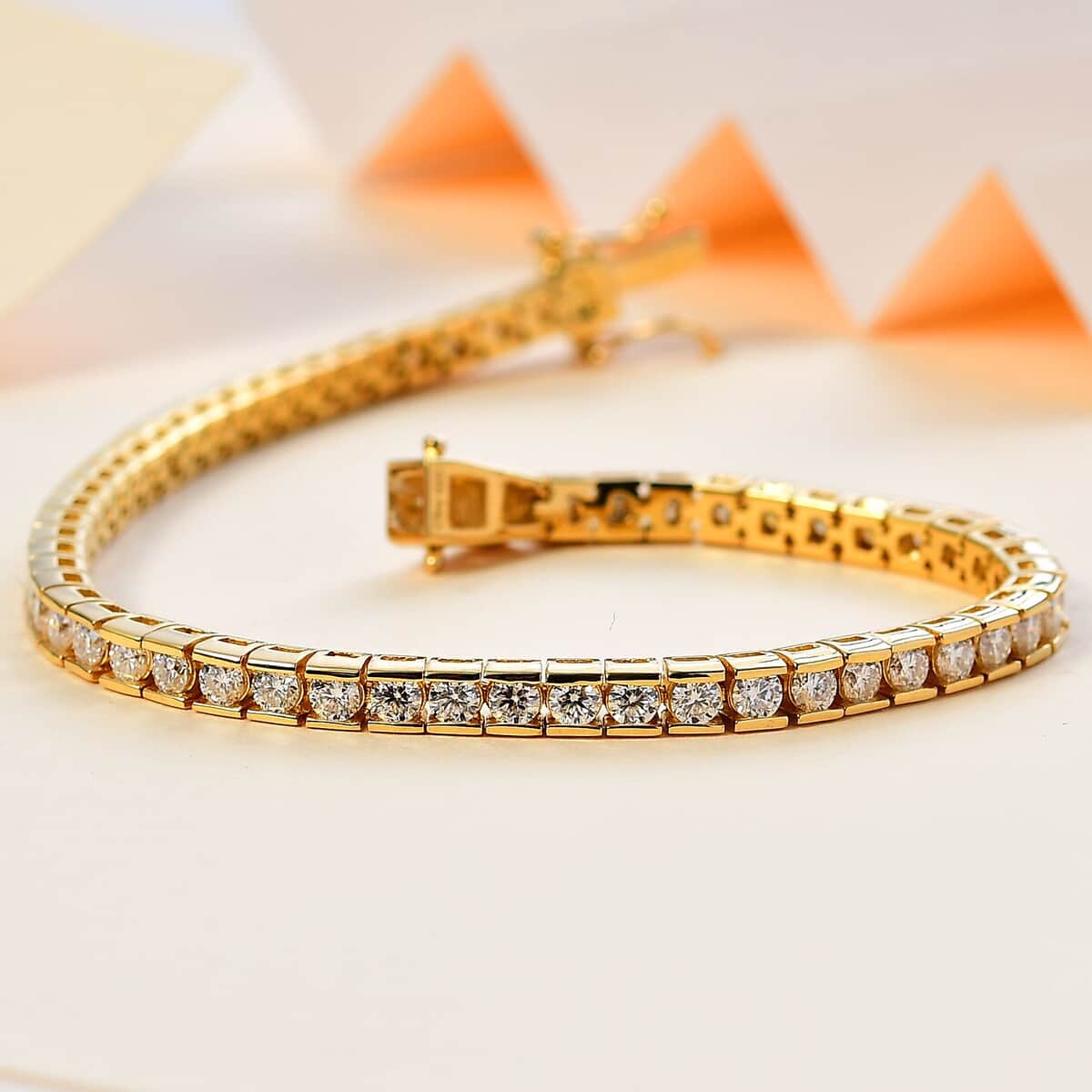 Moissanite Tennis Bracelet in Vermeil Yellow Gold Over Sterling Silver (8.00 In) 6.10 ctw image number 1