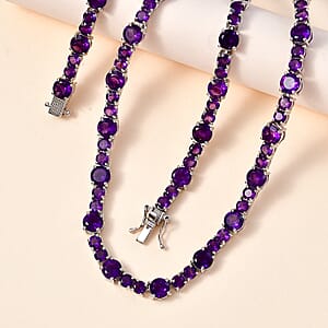 D'Joy African Amethyst Necklace 18 Inches in Platinum Over Sterling Silver 35.70 ctw