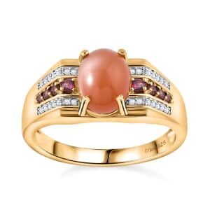 Peach Moonstone and Multi Gemstone Men's Ring in Vermeil Yellow Gold Over Sterling Silver (Size 10.0) 3.50 ctw