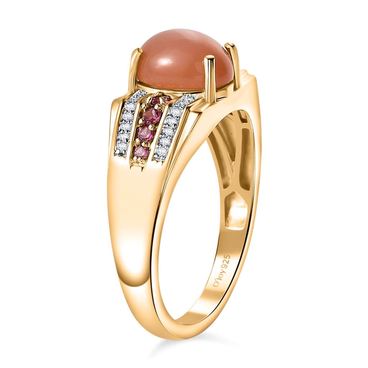 Peach Moonstone, Multi Gemstone Ring in Vermeil YG Over Sterling Silver (Size 12.0) 3.50 ctw image number 3