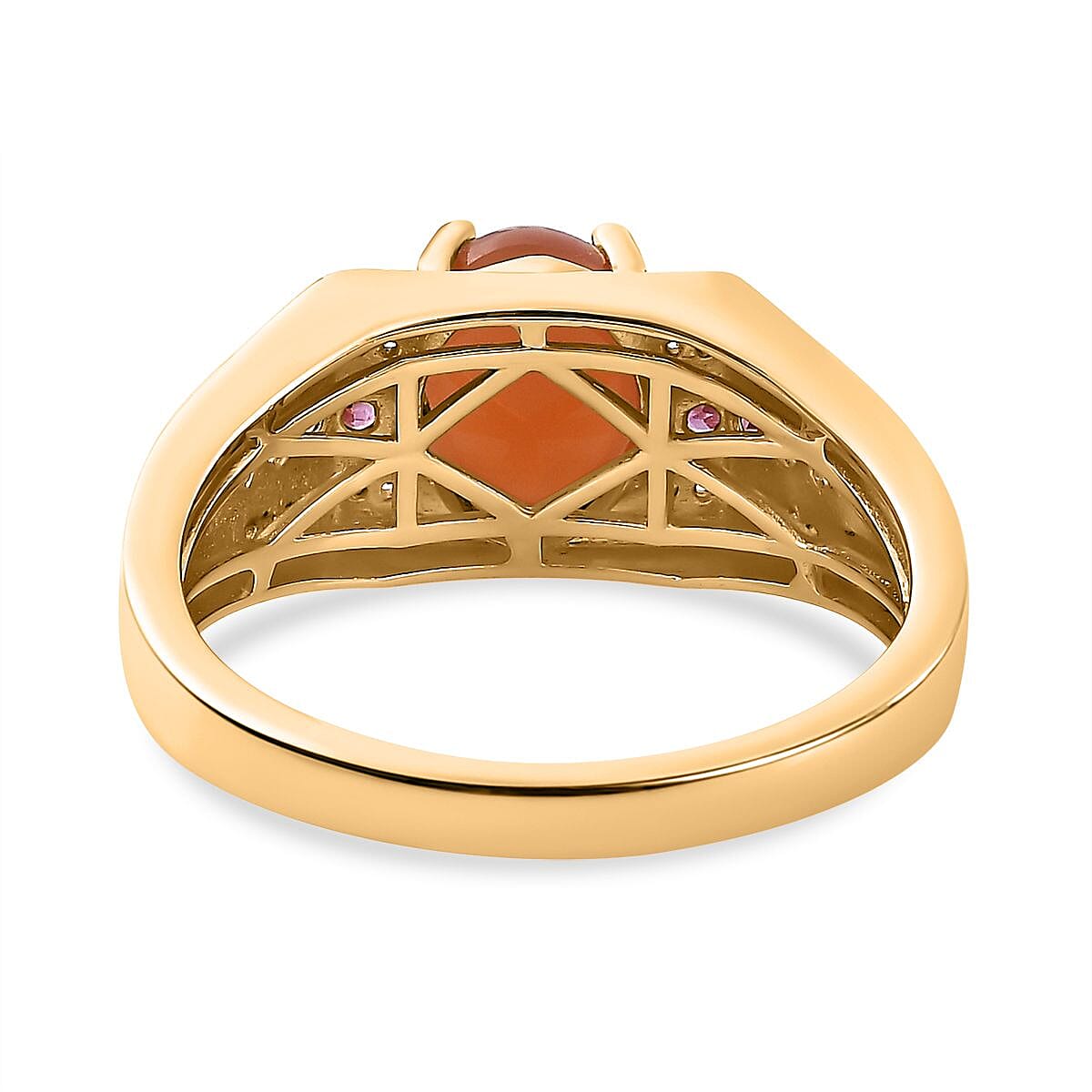 Peach Moonstone and Multi Gemstone Men's Ring in Vermeil Yellow Gold Over Sterling Silver (Size 10.0) 3.50 ctw