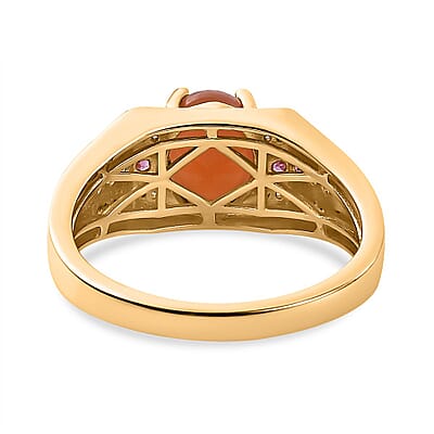 Peach Moonstone and Multi Gemstone Men's Ring in Vermeil Yellow Gold Over Sterling Silver (Size 10.0) 3.50 ctw